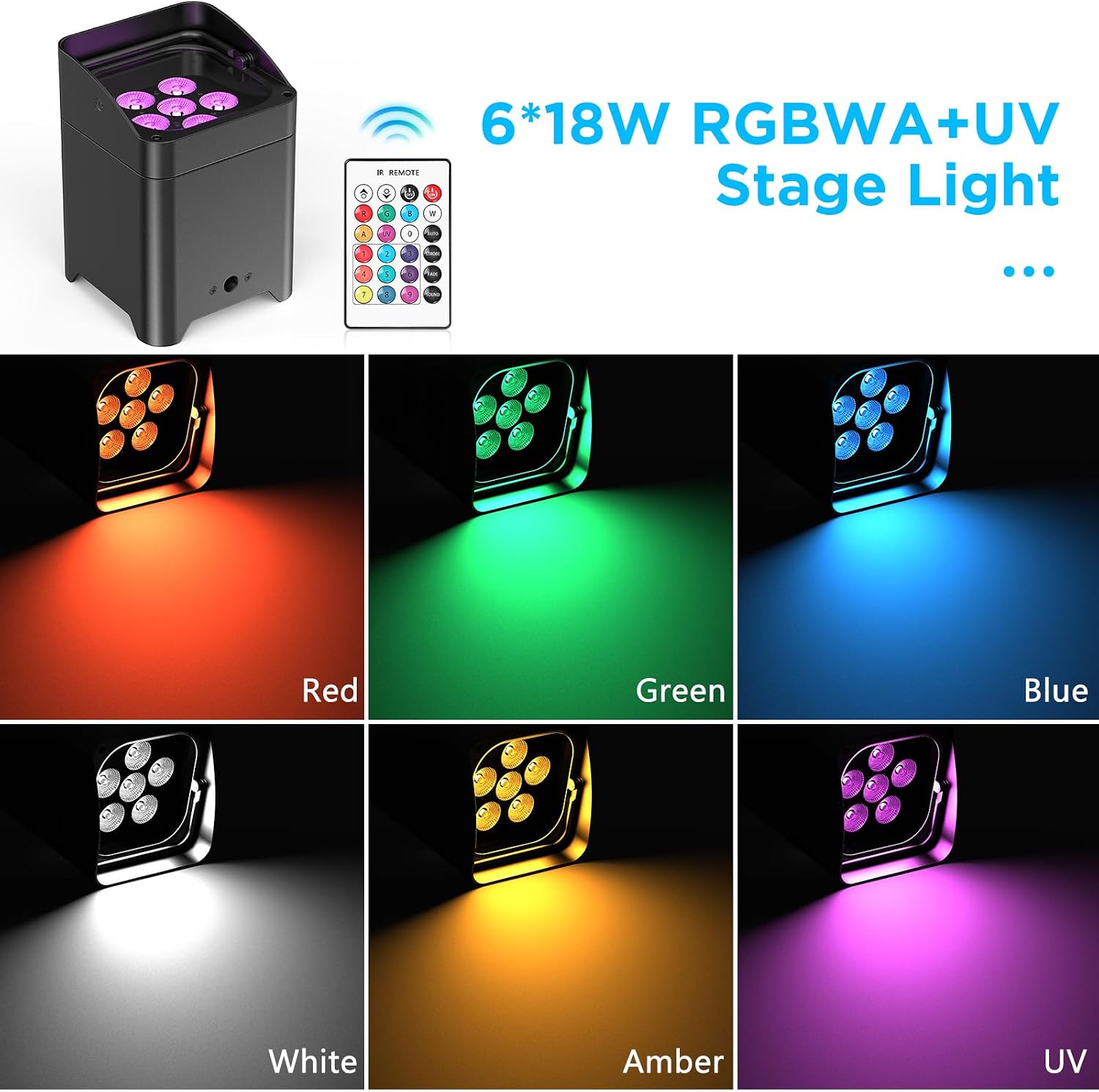 4 projecteur sur batterie Puissance 108 W RGBWA+UV rechargeable + 220V +télécommande sans fi – Image 3
