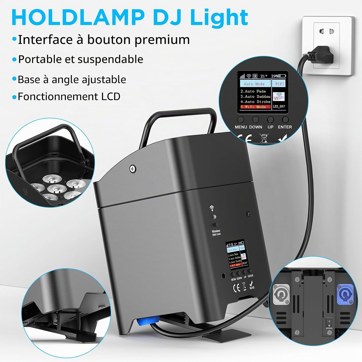 4 projecteur sur batterie Puissance 108 W RGBWA+UV rechargeable + 220V +télécommande sans fi – Image 4